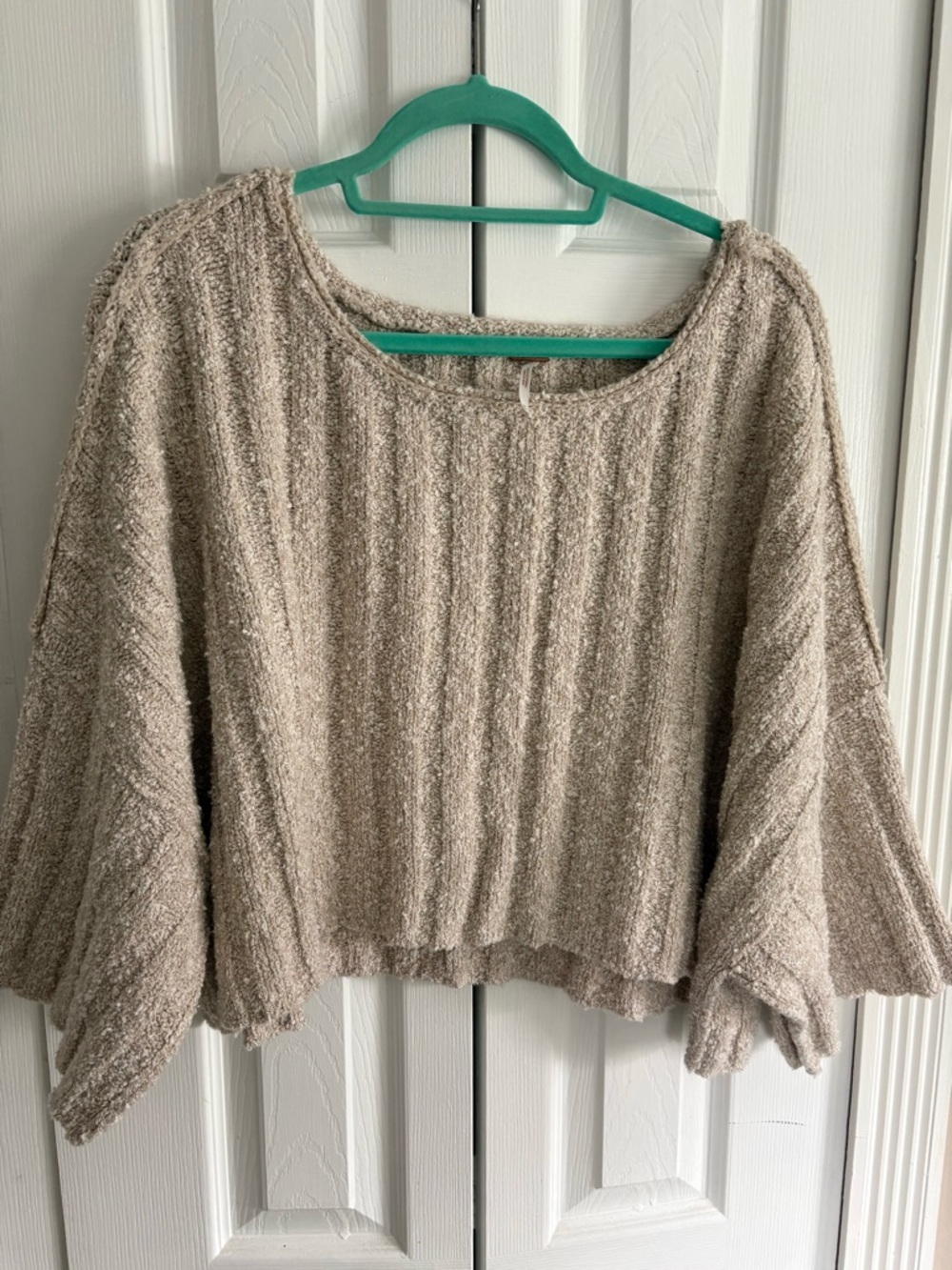 Free People Taupe Textured Scoop Neck Sweater